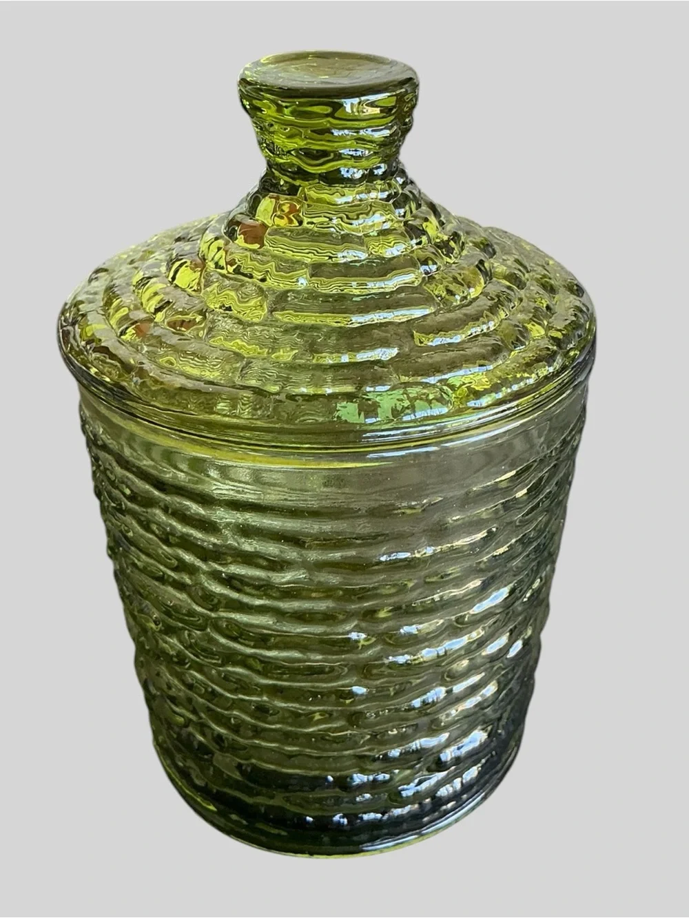 Vintage Anchor Hocking Soreno Avocado Green Glass Condiment Set MCM Retro